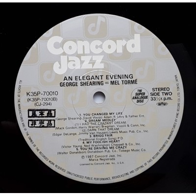 George Shearing / Meltorme - LP - JAP - Elegant Evening - THE SUPER ANALOGUE DISC - PROMO