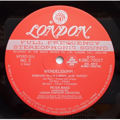 Mendelssohn - LP - JAP - Symphony No.3 - SUPER ANALOGUE DISC